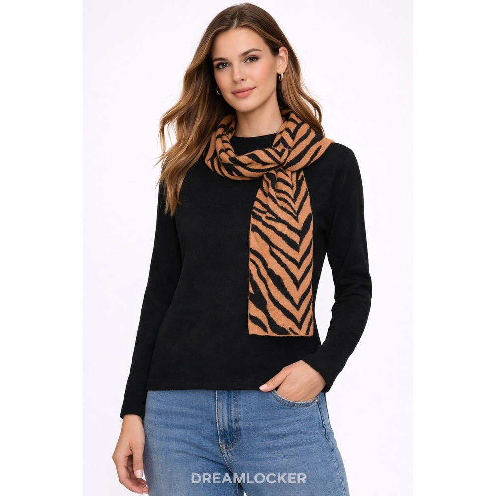 Cynthia Rowley New York Small Black Zebra‎ Print Detachable Scarf Knit Top NEW